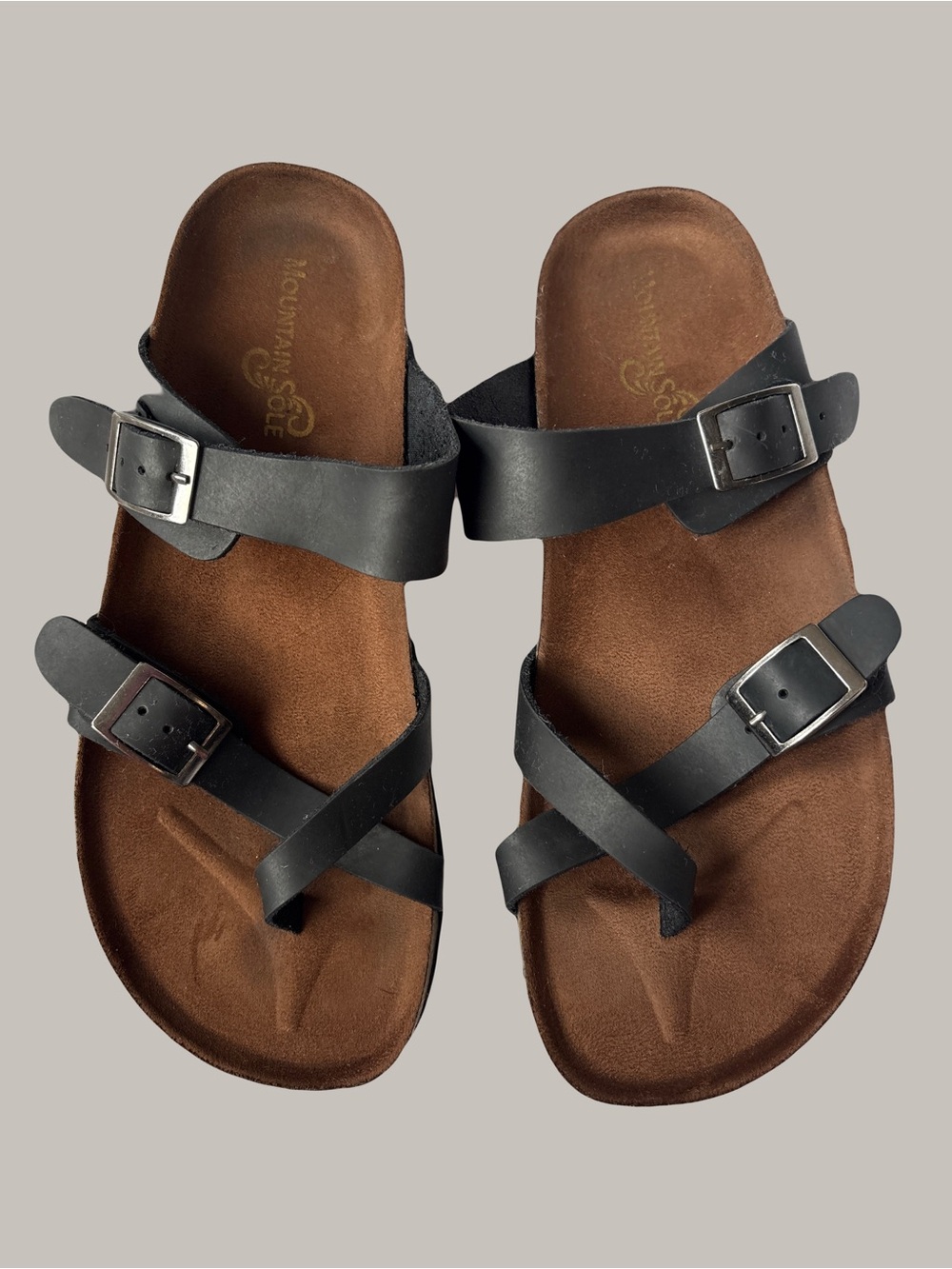Mountain Sole Black Leather birk slip on flat sandals